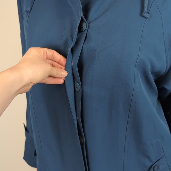 London Fog Hooded Trench Coat Thick Removable Fleece Teal Blue Womens Size 8 - Picture 5 of 15